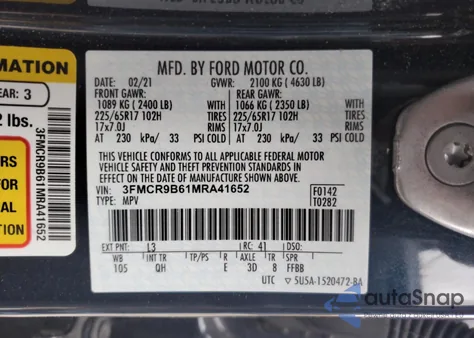 2021 Ford Bronco Sport Big Bend from USA, damaged, VIN 3FMCR9B61MRA41652